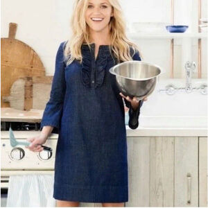 Draper James Dress Sz 4 Blue Chambray Mini Reese Witherspoon 100%‎ Cotton EUC